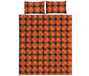 Orange Grey And White Plaid Print Quilt Bed Set