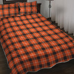 Orange Grey And White Plaid Print Quilt Bed Set