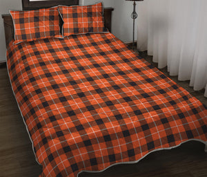 Orange Grey And White Plaid Print Quilt Bed Set