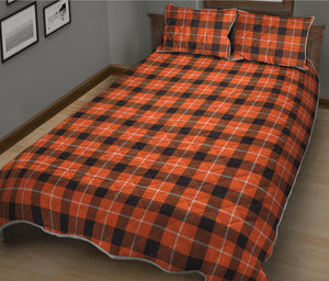 Orange Grey And White Plaid Print Quilt Bed Set