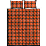 Orange Grey And White Plaid Print Quilt Bed Set