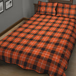 Orange Grey And White Plaid Print Quilt Bed Set