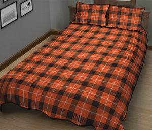 Orange Grey And White Plaid Print Quilt Bed Set