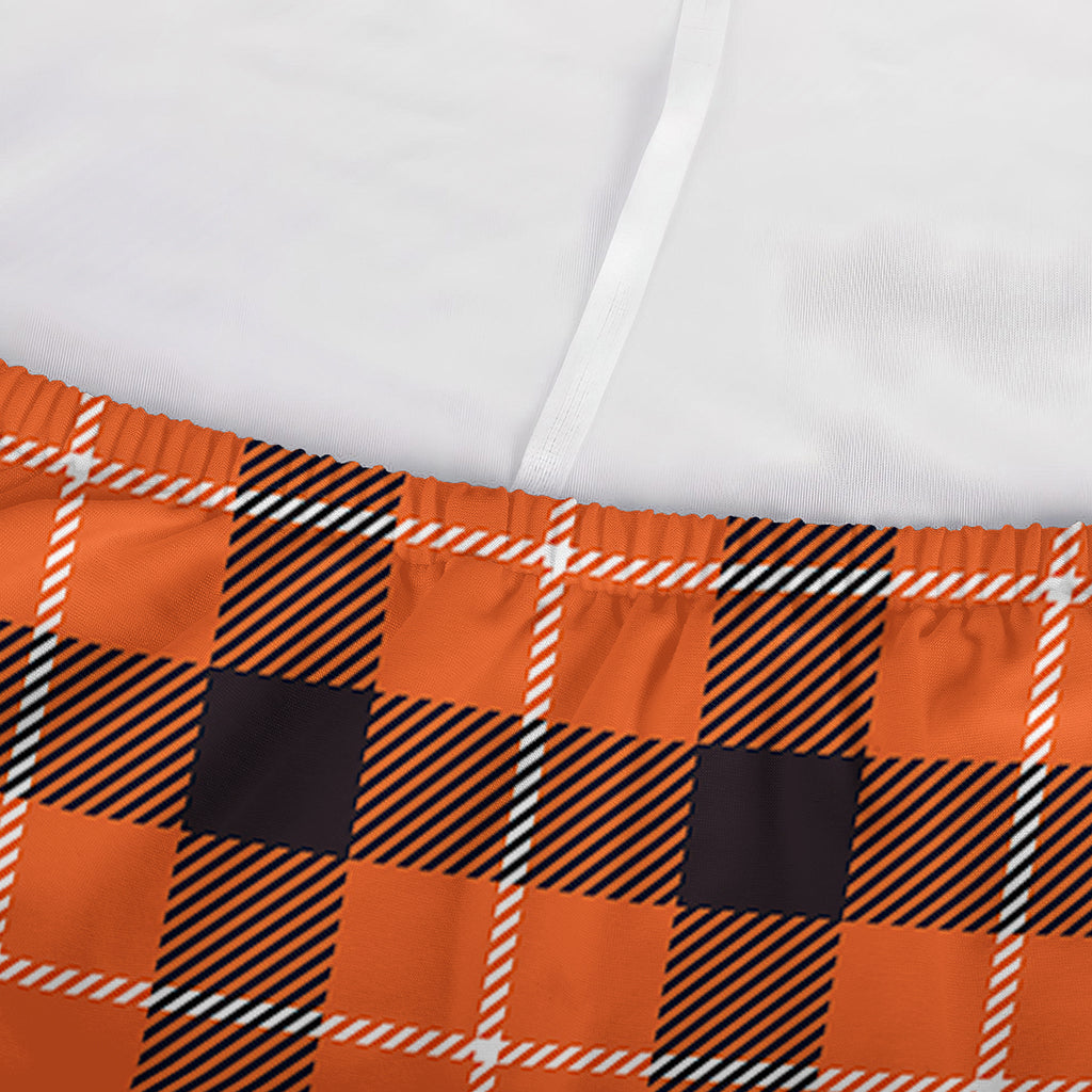 Orange Grey And White Plaid Print Sofa Cover