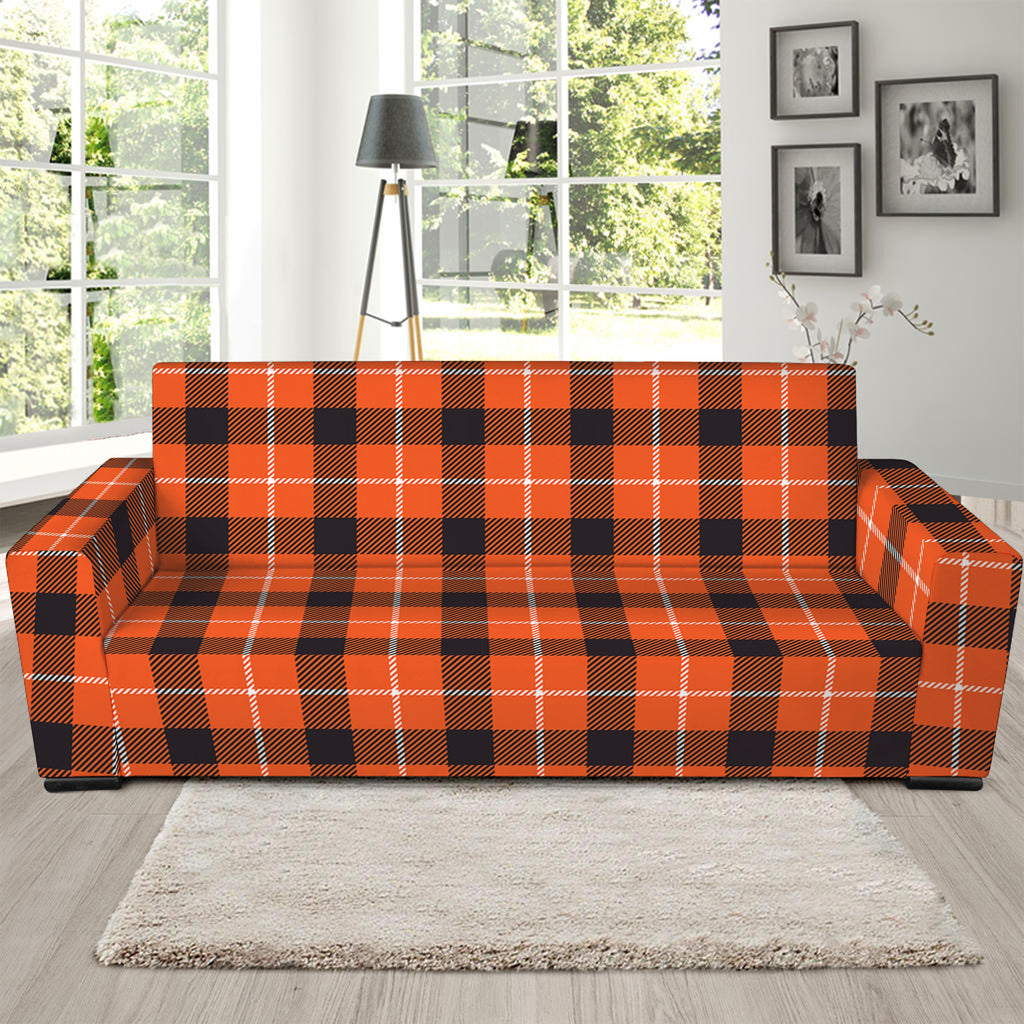 Orange Grey And White Plaid Print Sofa Slipcover