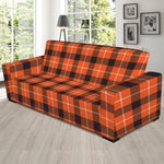 Orange Grey And White Plaid Print Sofa Slipcover