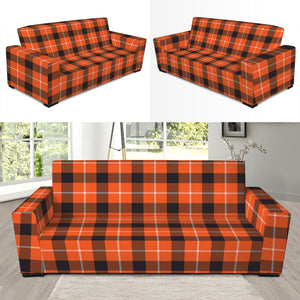 Orange Grey And White Plaid Print Sofa Slipcover