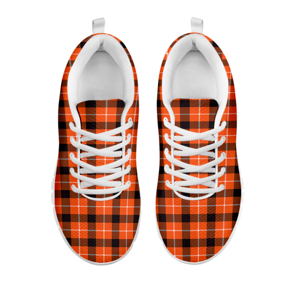 Orange Grey And White Plaid Print White Sneakers