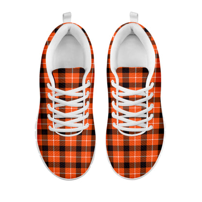 Orange Grey And White Plaid Print White Sneakers