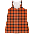 Orange Grey And White Plaid Print Women's Racerback Tank Top