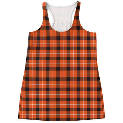 Orange Grey And White Plaid Print Women's Racerback Tank Top