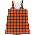 Orange Grey And White Plaid Print Women's Racerback Tank Top
