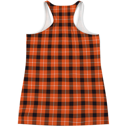 Orange Grey And White Plaid Print Women's Racerback Tank Top