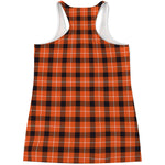 Orange Grey And White Plaid Print Women's Racerback Tank Top