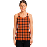 Orange Grey And White Plaid Print Women's Racerback Tank Top