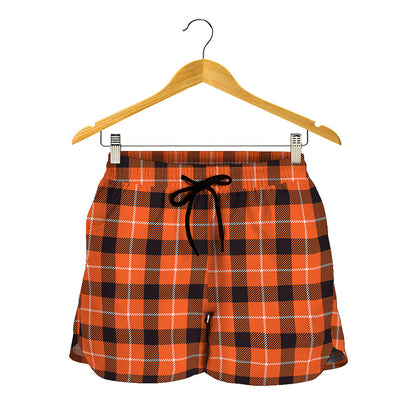 Orange Grey And White Plaid Print Women's Shorts