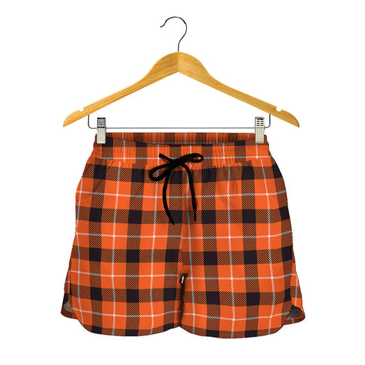 Orange Grey And White Plaid Print Women's Shorts