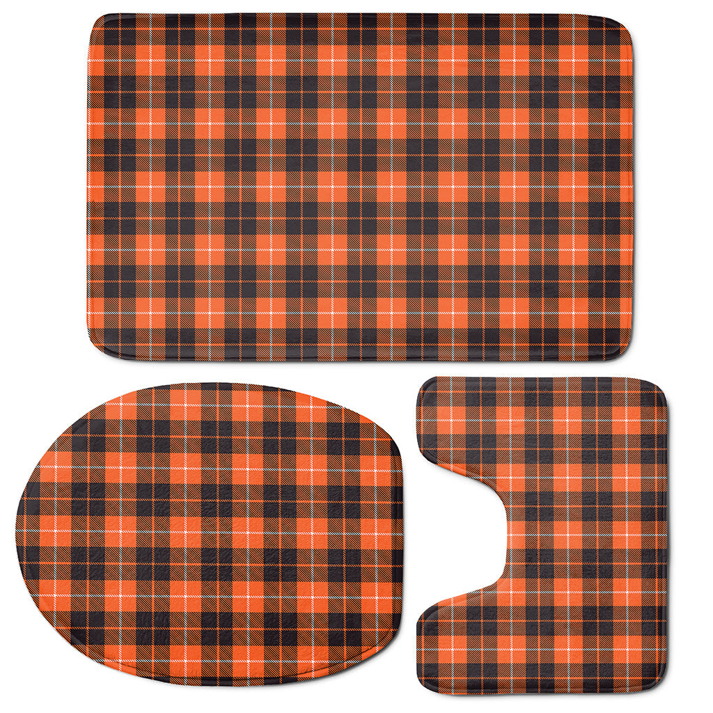 Orange Grey And White Tartan Print 3 Piece Bath Mat Set