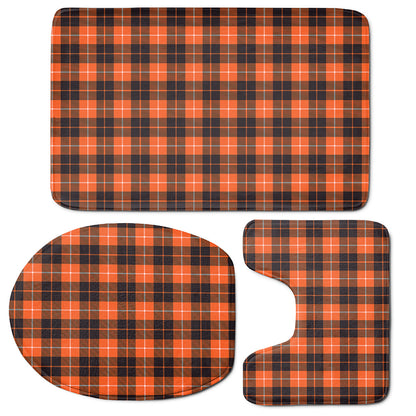 Orange Grey And White Tartan Print 3 Piece Bath Mat Set