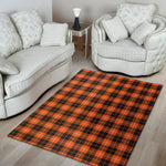 Orange Grey And White Tartan Print Area Rug
