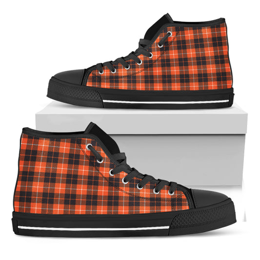 Orange Grey And White Tartan Print Black High Top Shoes