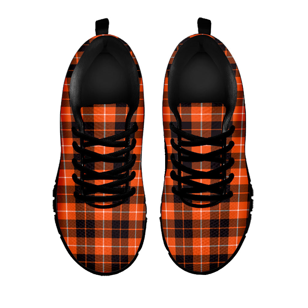 Orange Grey And White Tartan Print Black Sneakers