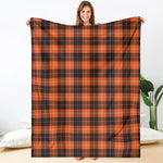 Orange Grey And White Tartan Print Blanket