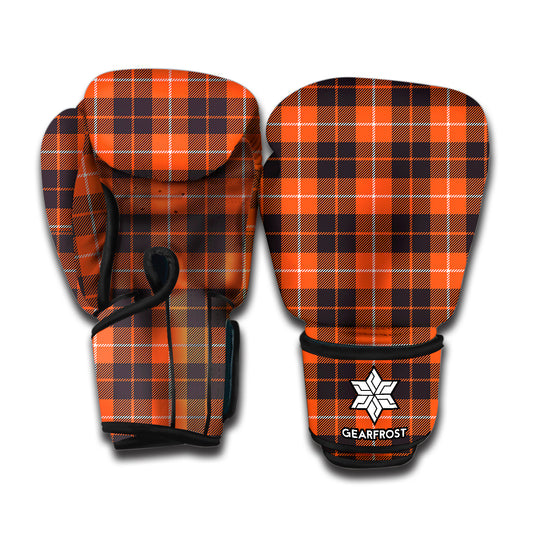 Orange Grey And White Tartan Print Boxing Gloves