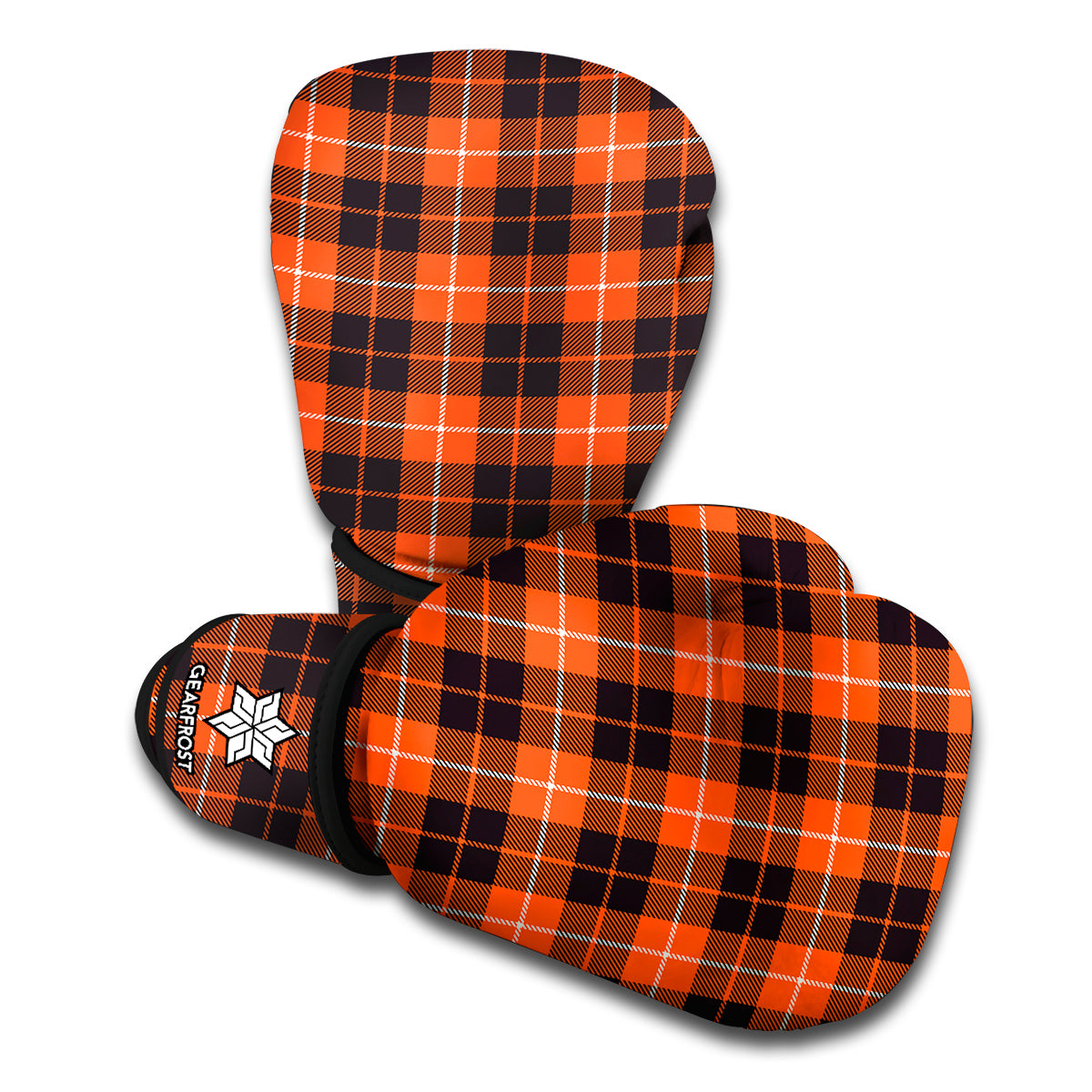 Orange Grey And White Tartan Print Boxing Gloves