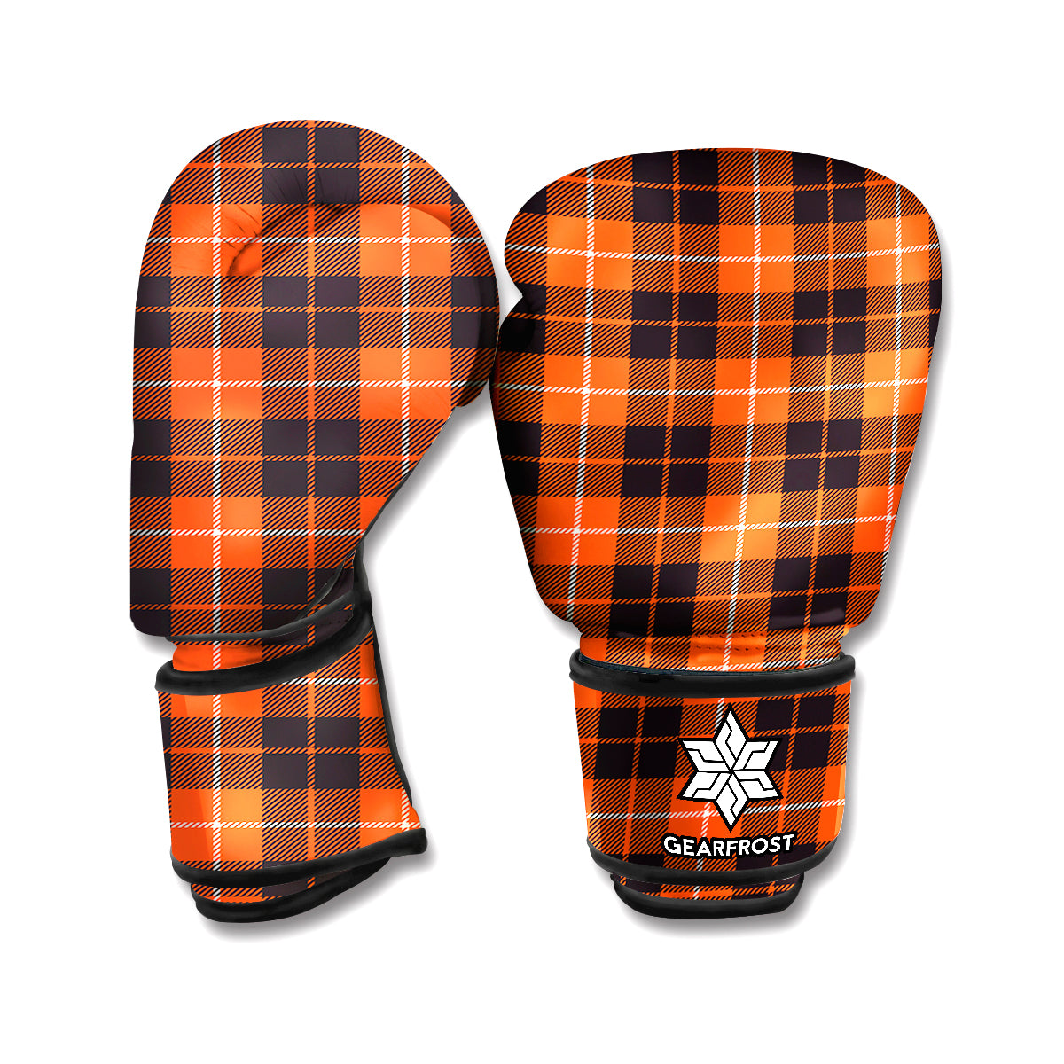 Orange Grey And White Tartan Print Boxing Gloves