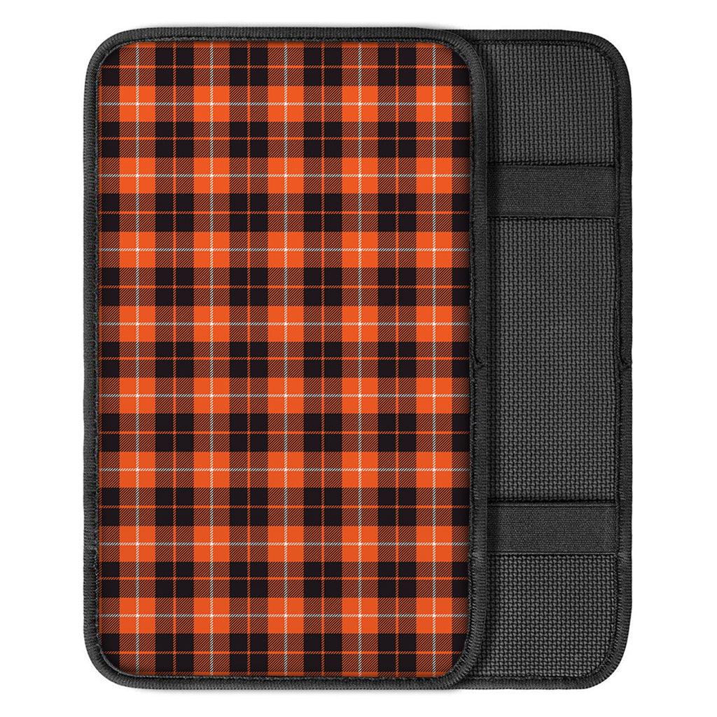 Orange Grey And White Tartan Print Car Center Console Cover