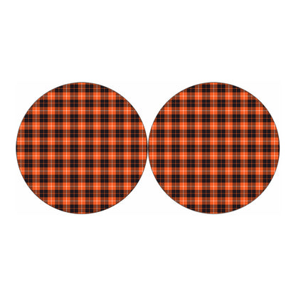 Orange Grey And White Tartan Print Car Coasters