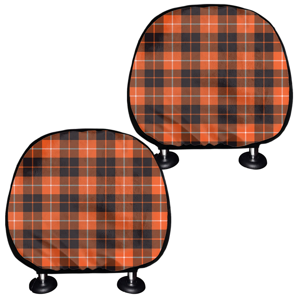 Orange Grey And White Tartan Print Car Headrest Covers