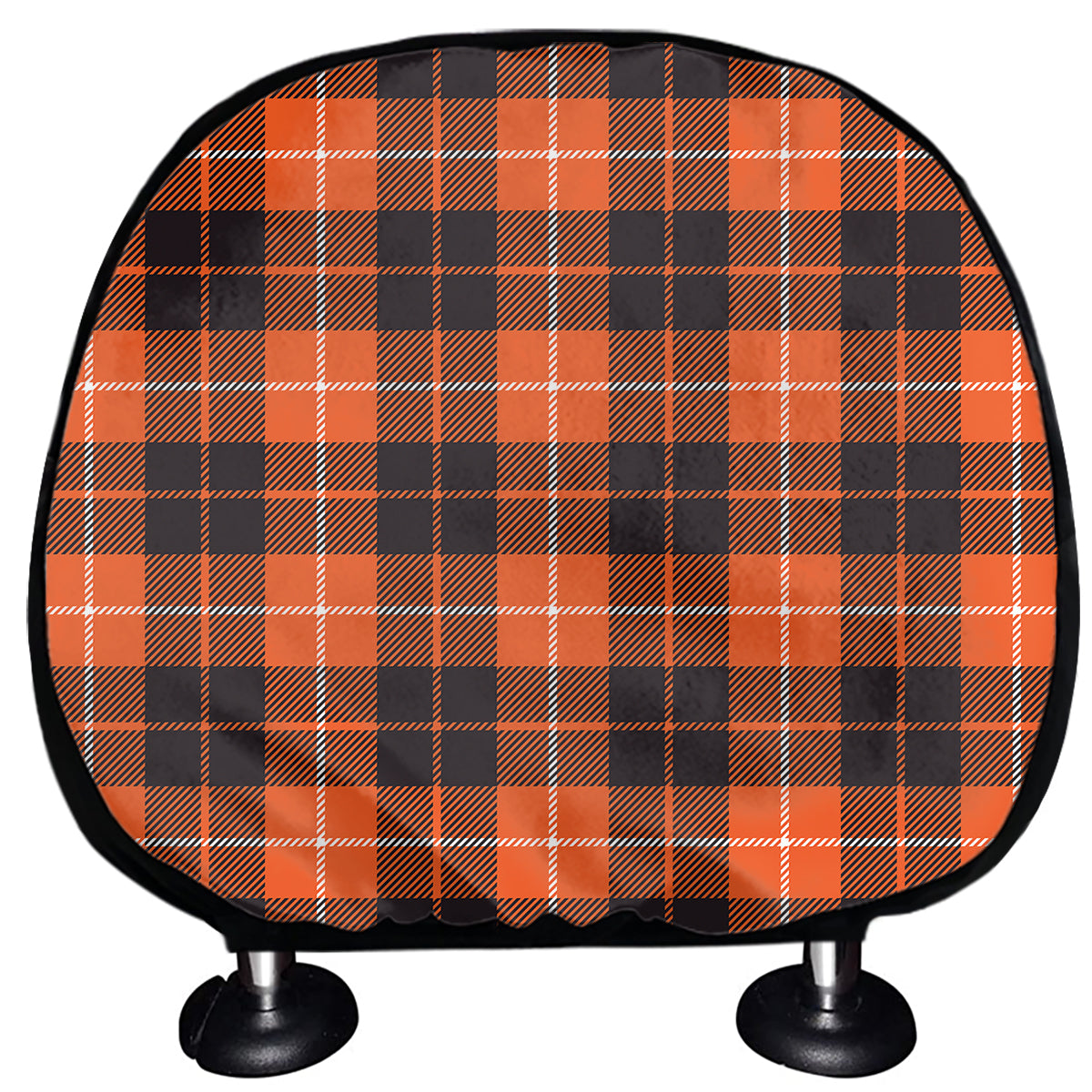 Orange Grey And White Tartan Print Car Headrest Covers