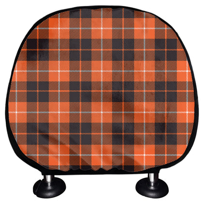 Orange Grey And White Tartan Print Car Headrest Covers