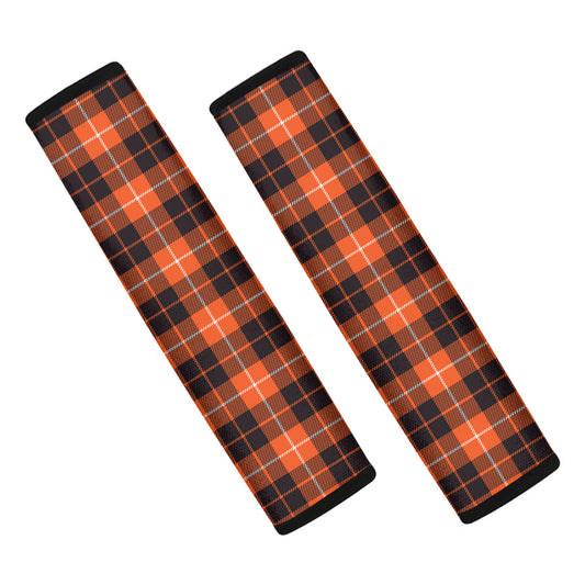 Orange Grey And White Tartan Print Car Seat Belt Covers