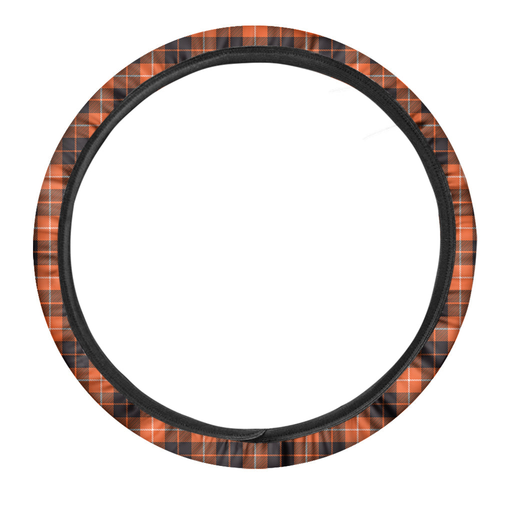 Orange Grey And White Tartan Print Car Steering Wheel Cover