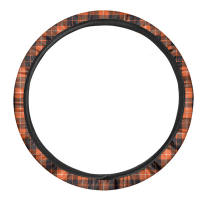 Orange Grey And White Tartan Print Car Steering Wheel Cover