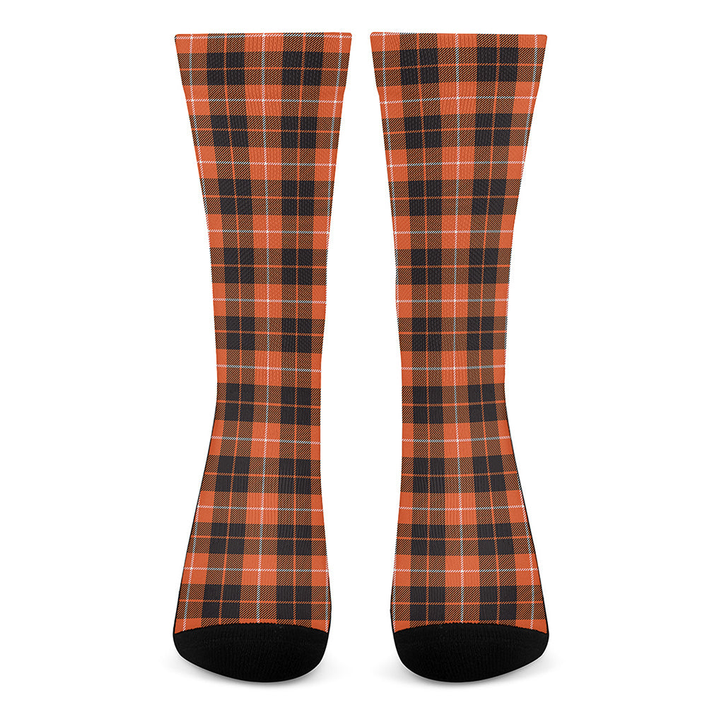 Orange Grey And White Tartan Print Crew Socks