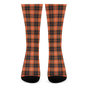 Orange Grey And White Tartan Print Crew Socks