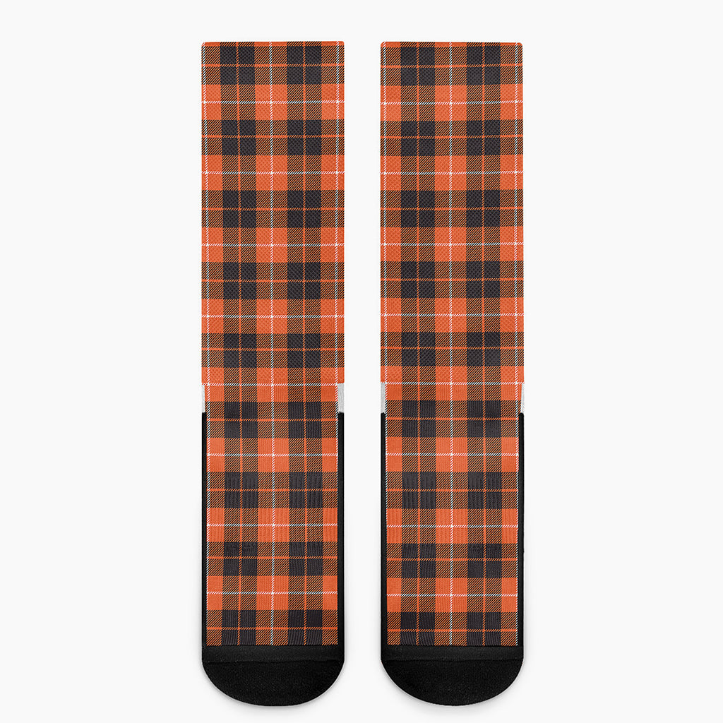 Orange Grey And White Tartan Print Crew Socks