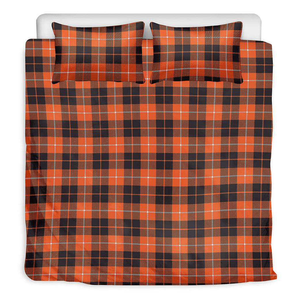 Orange Grey And White Tartan Print Duvet Cover Bedding Set