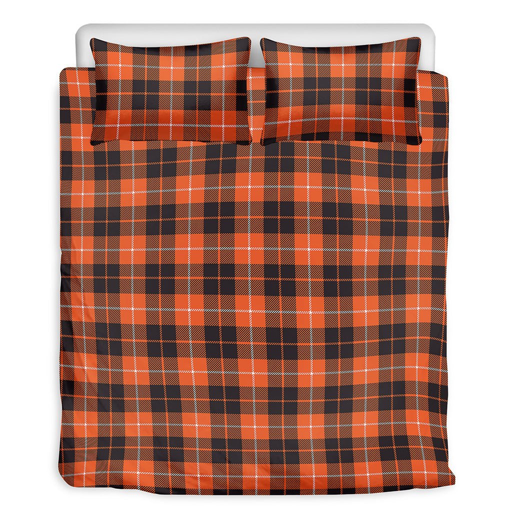Orange Grey And White Tartan Print Duvet Cover Bedding Set