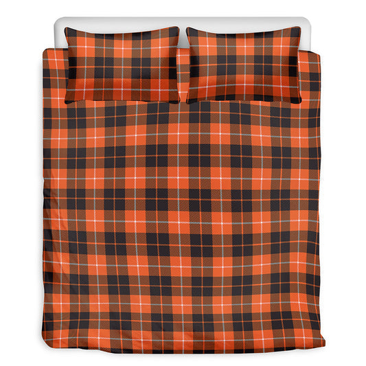 Orange Grey And White Tartan Print Duvet Cover Bedding Set