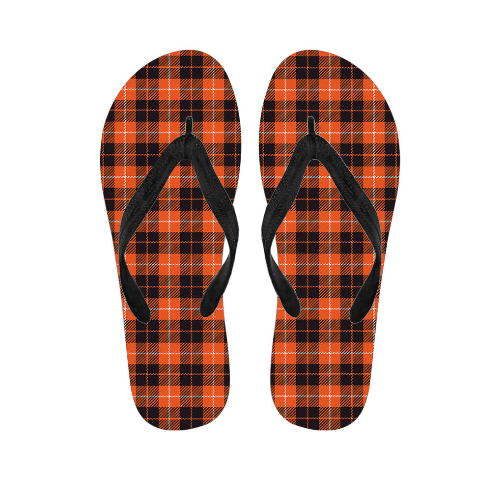 Orange Grey And White Tartan Print Flip Flops