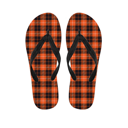 Orange Grey And White Tartan Print Flip Flops
