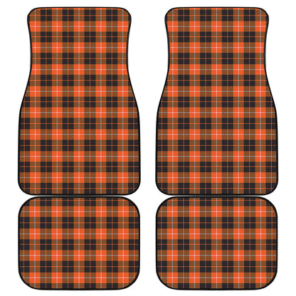 Orange Grey And White Tartan Print Front and Back Car Floor Mats
