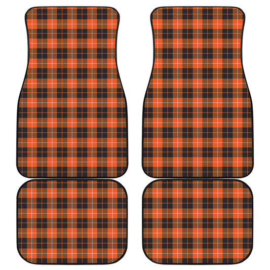 Orange Grey And White Tartan Print Front and Back Car Floor Mats