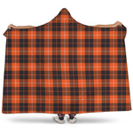 Orange Grey And White Tartan Print Hooded Blanket