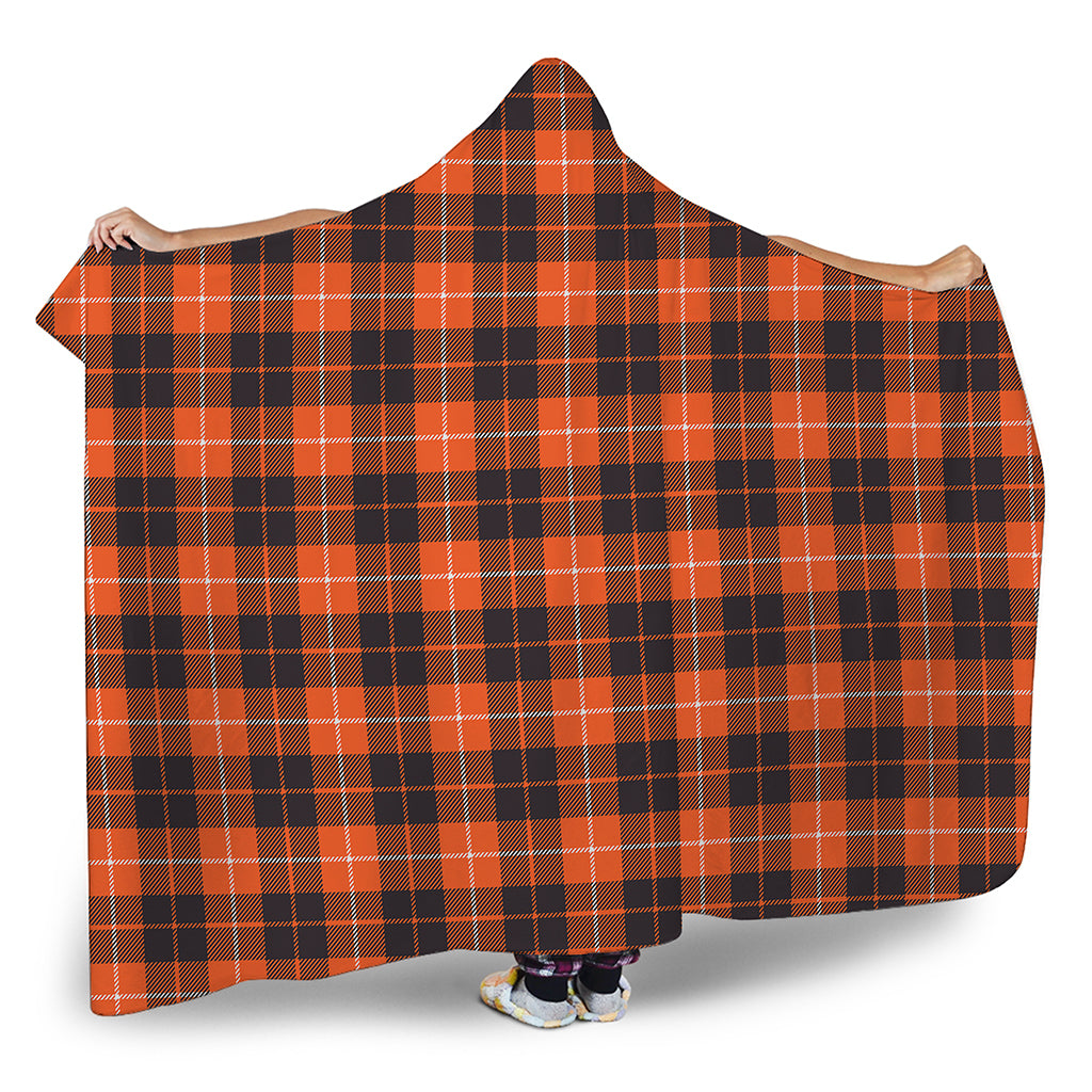 Orange Grey And White Tartan Print Hooded Blanket